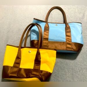 Purses/tote bags-2; 2 pockets&zipper pocket. Blue: 10x151/2; yellow 7 1/2x7x 1/2